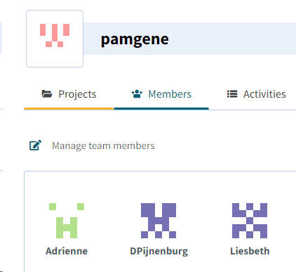 Tercen Teams page for pamgene: Members tab|400