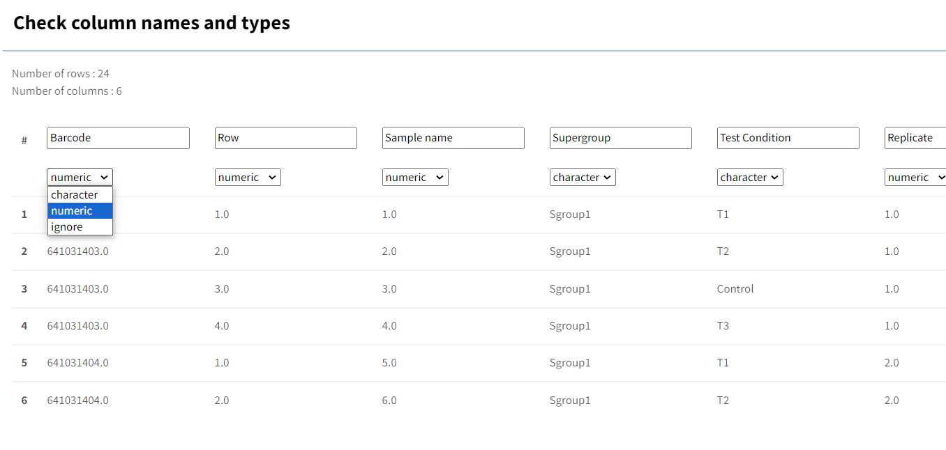 Column type dialog: Barcode must be changed from numeric to character
